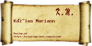 Köles Mariann névjegykártya